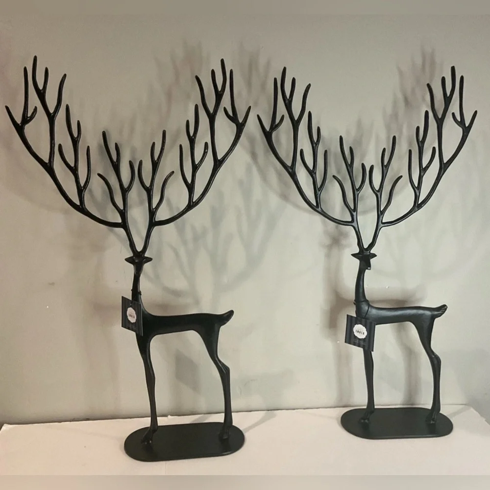 GRANVILLE LANE Black Big Reindeer Set of 2 Winter metal Christmas Decor 26” NEW